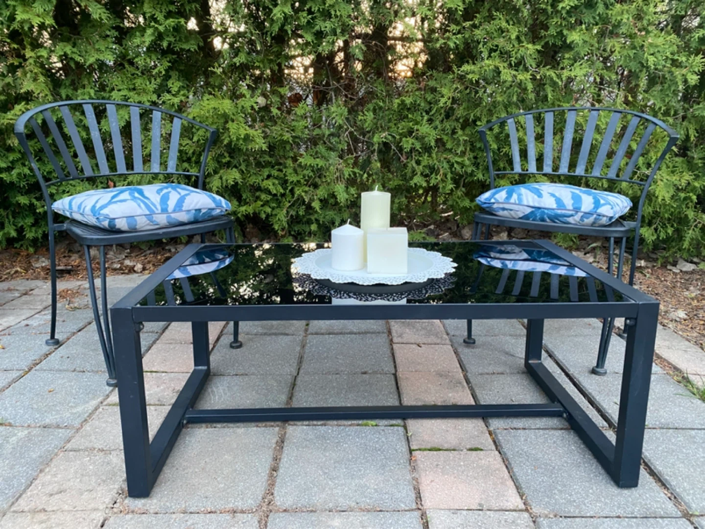 3-Piece Metal Patio Set with Glass Top Table - photo 2