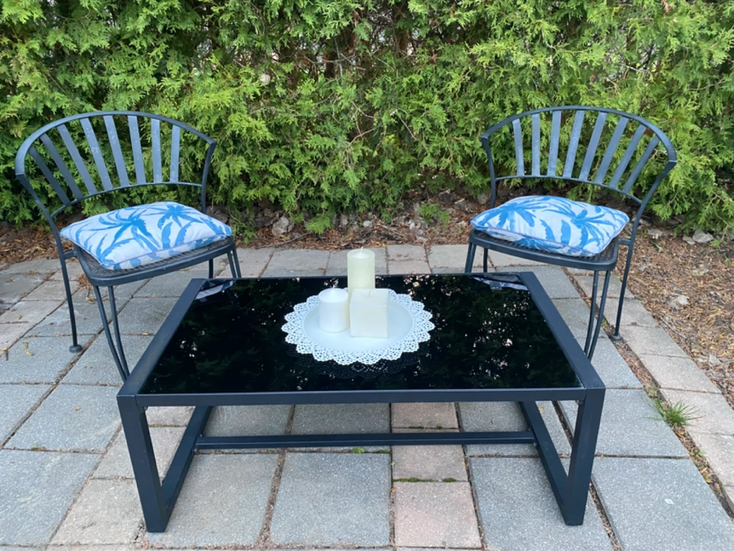 3-Piece Metal Patio Set with Glass Top Table