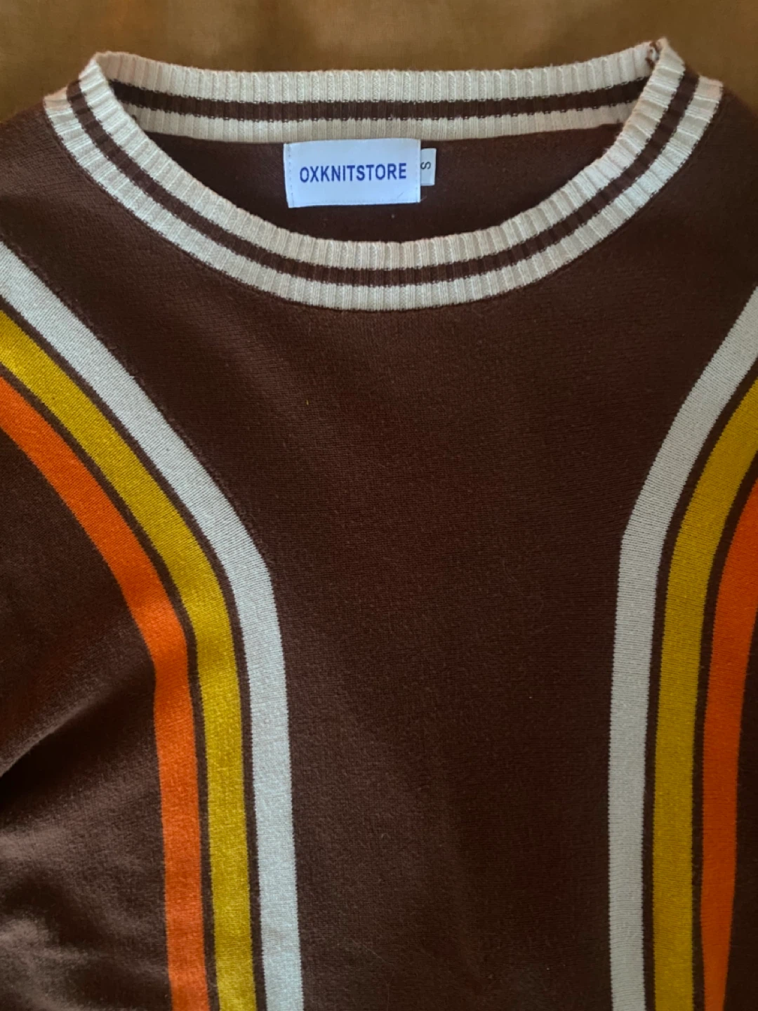 Men’s Retro MCM Oxknitstore Brown striped sweater Small