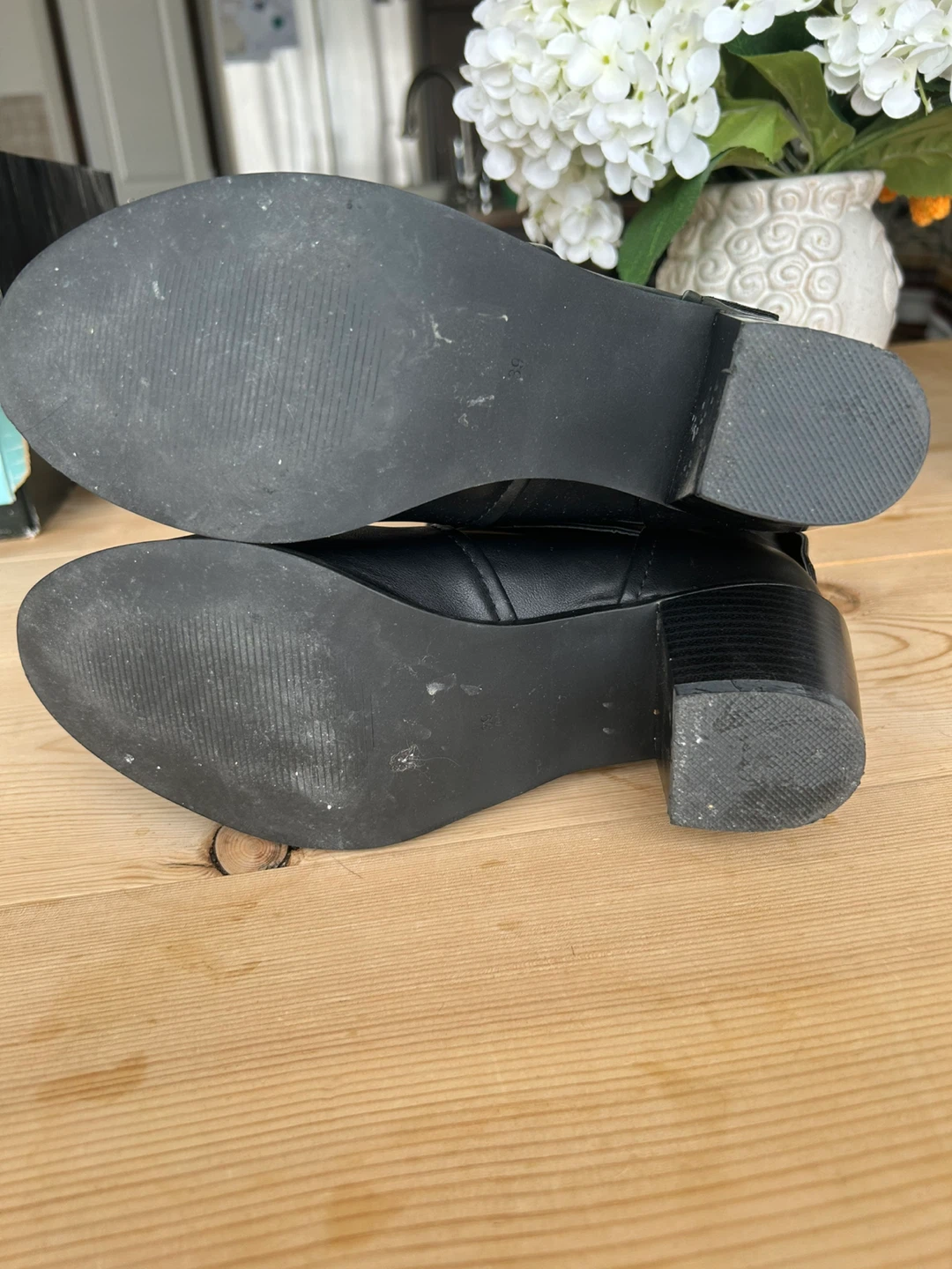 Black Faux Leather Ankle Boots with Buckle Detail - photo 5