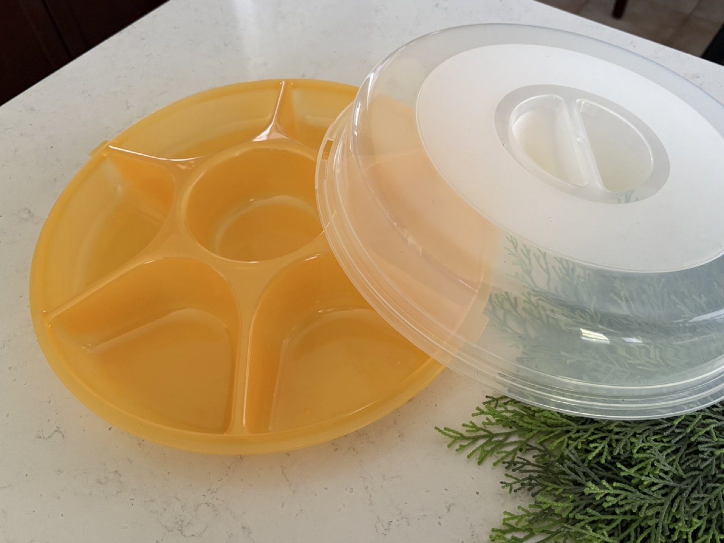 Yellow Divided Serving Platter with Lid