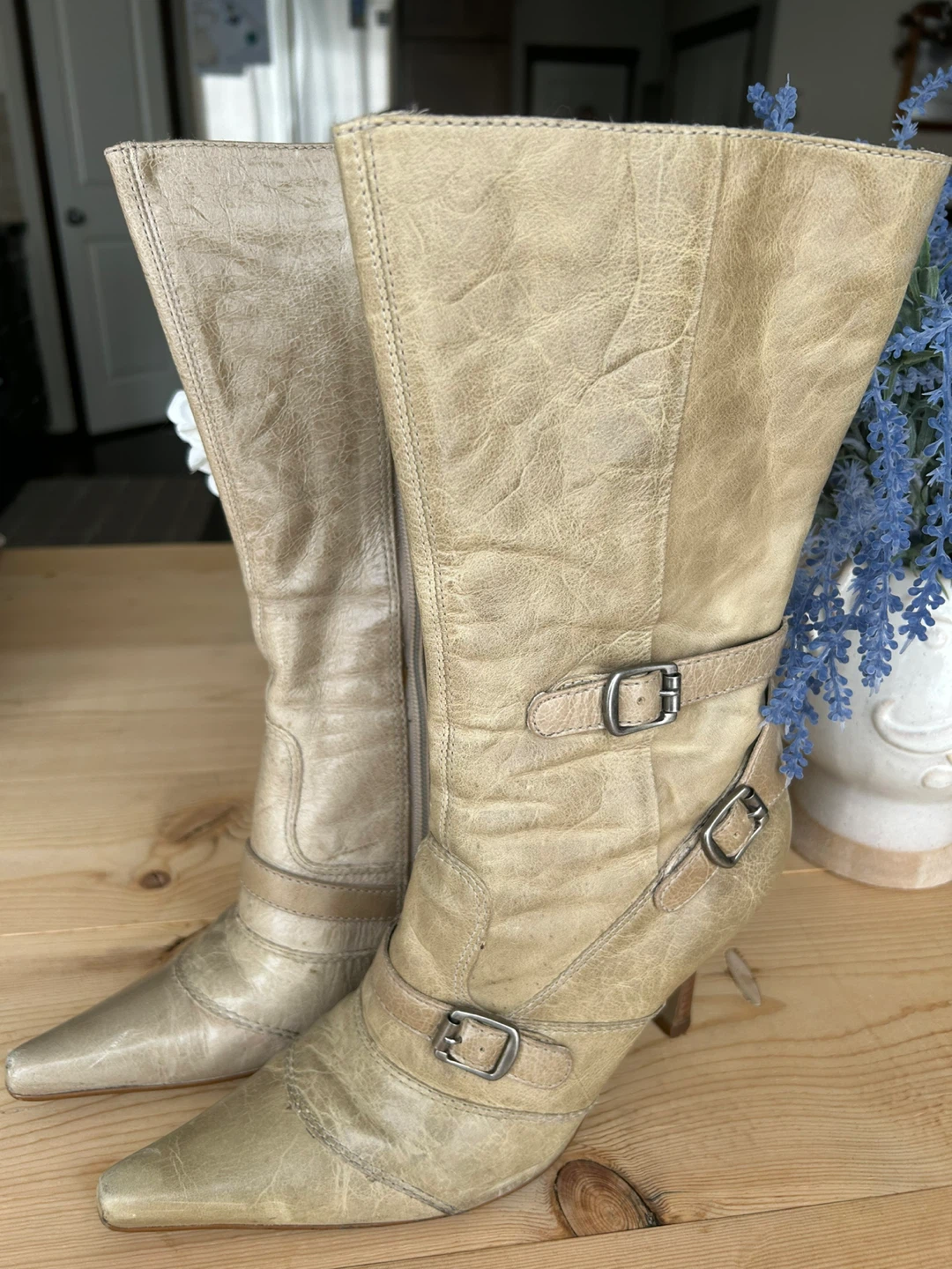 Women's Tall Knee-High Pointed Toe Boots - Tan Leather - photo 2