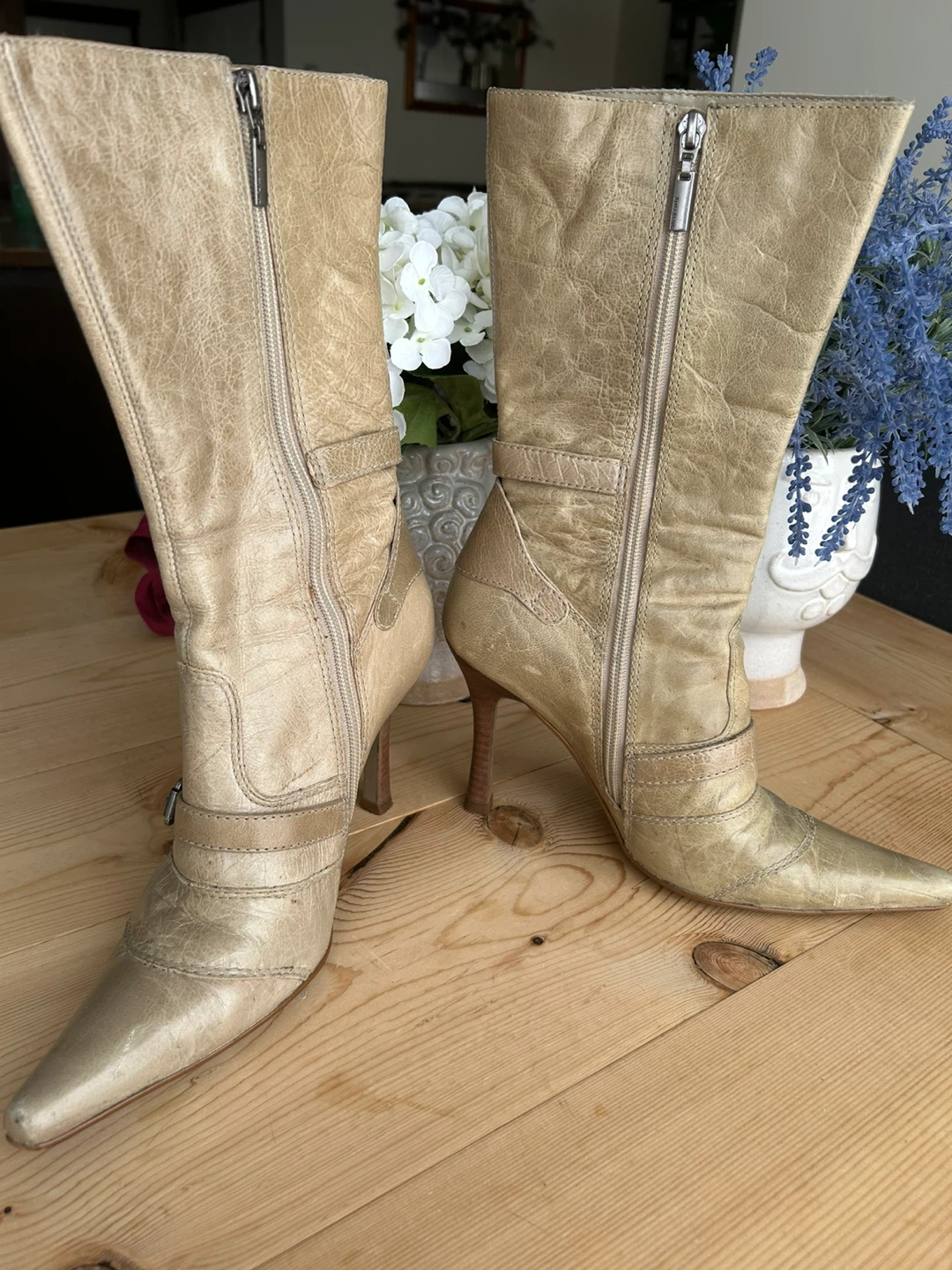 Women's Tall Knee-High Pointed Toe Boots - Tan Leather - photo 4