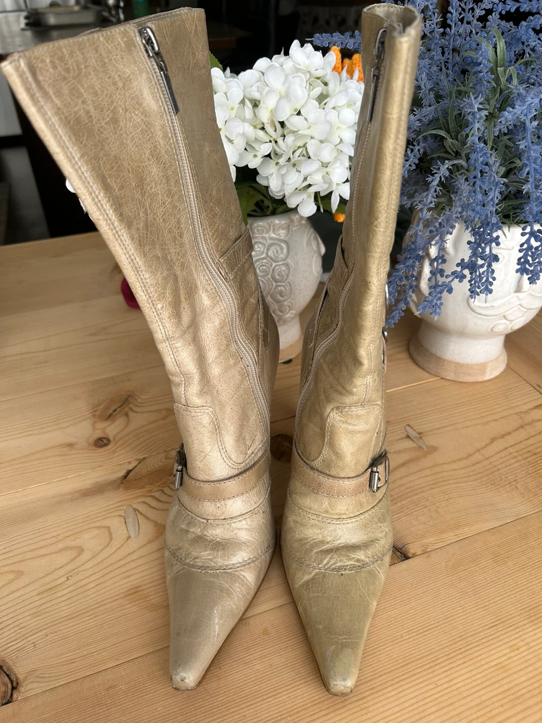 Women's Tall Knee-High Pointed Toe Boots - Tan Leather