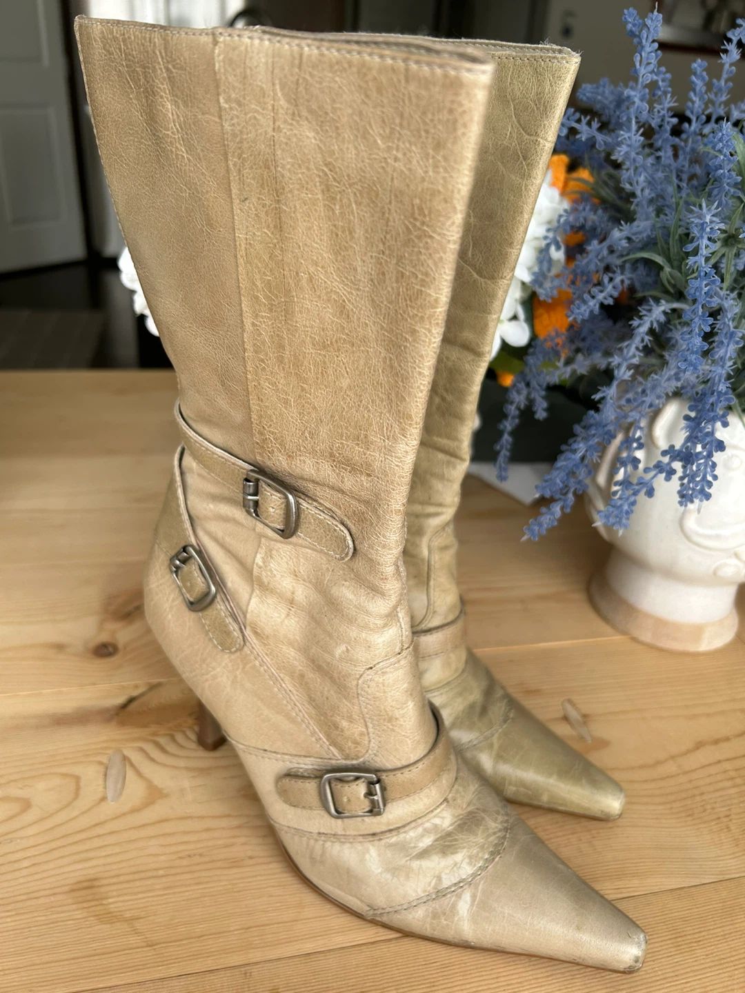 Women's Tall Knee-High Pointed Toe Boots - Tan Leather - photo 3