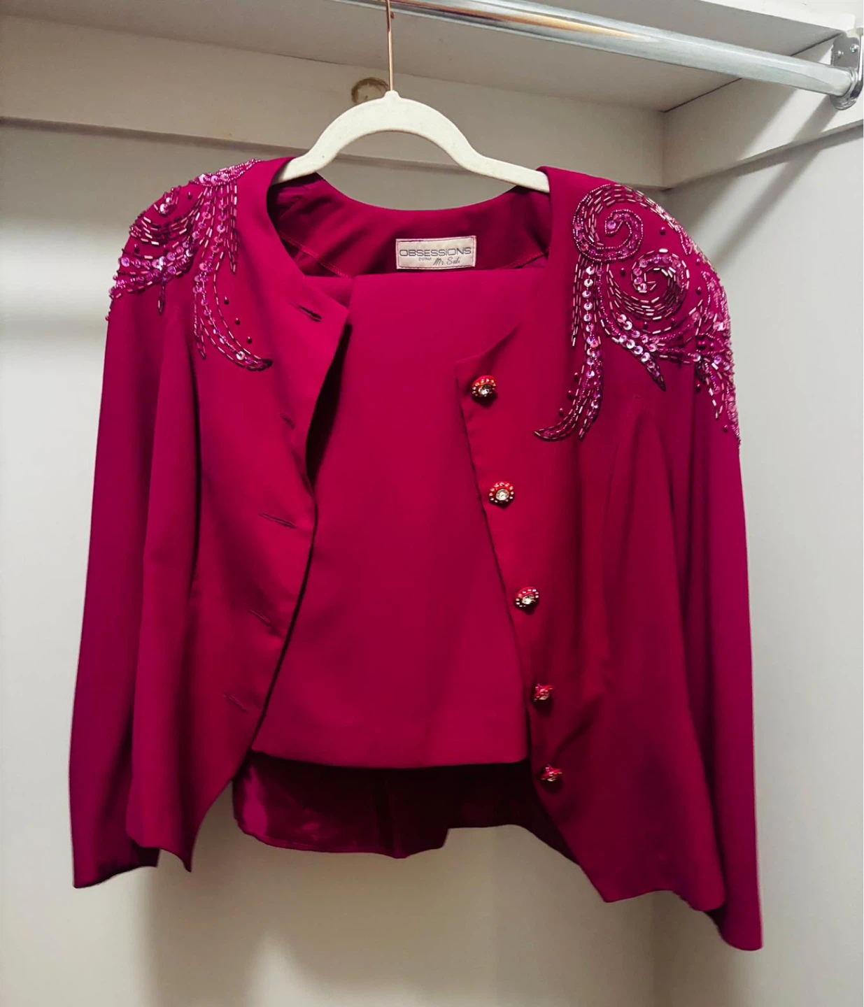 OBSESSION by Bob Mackie Beaded Magenta Suit Set