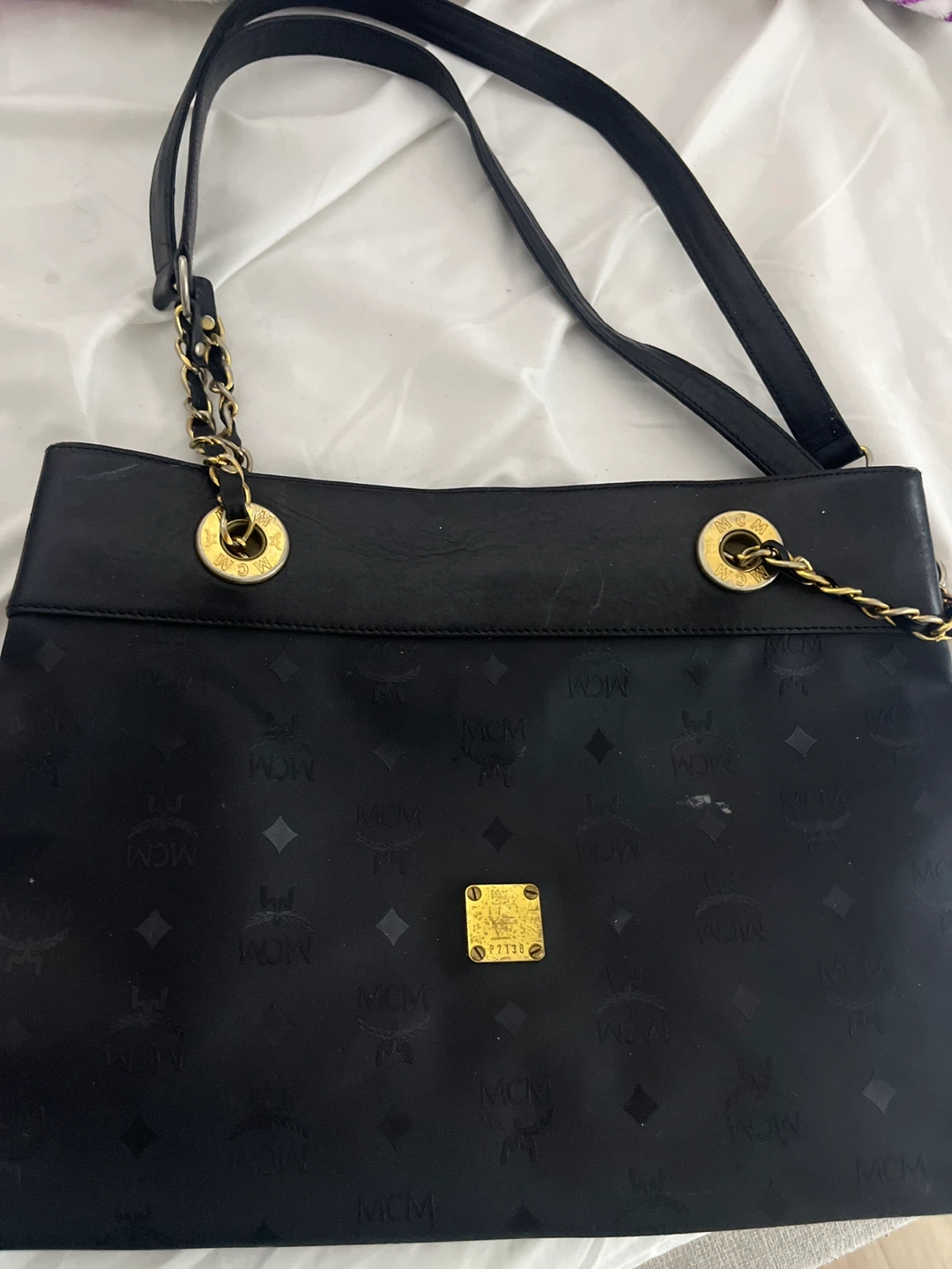 MCM Black Leather Monogram Shoulder Bag