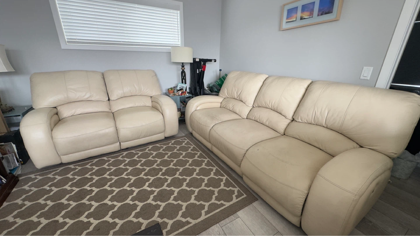 Cream Leather Sofa with Recliner