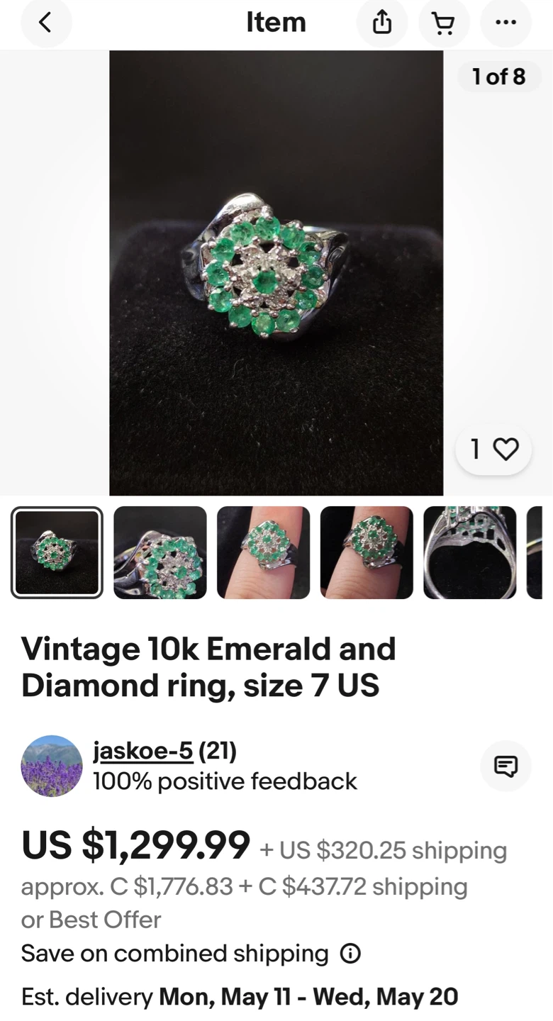 Vintage 10k Emerald and Diamond Ring - Size 7 - photo 4