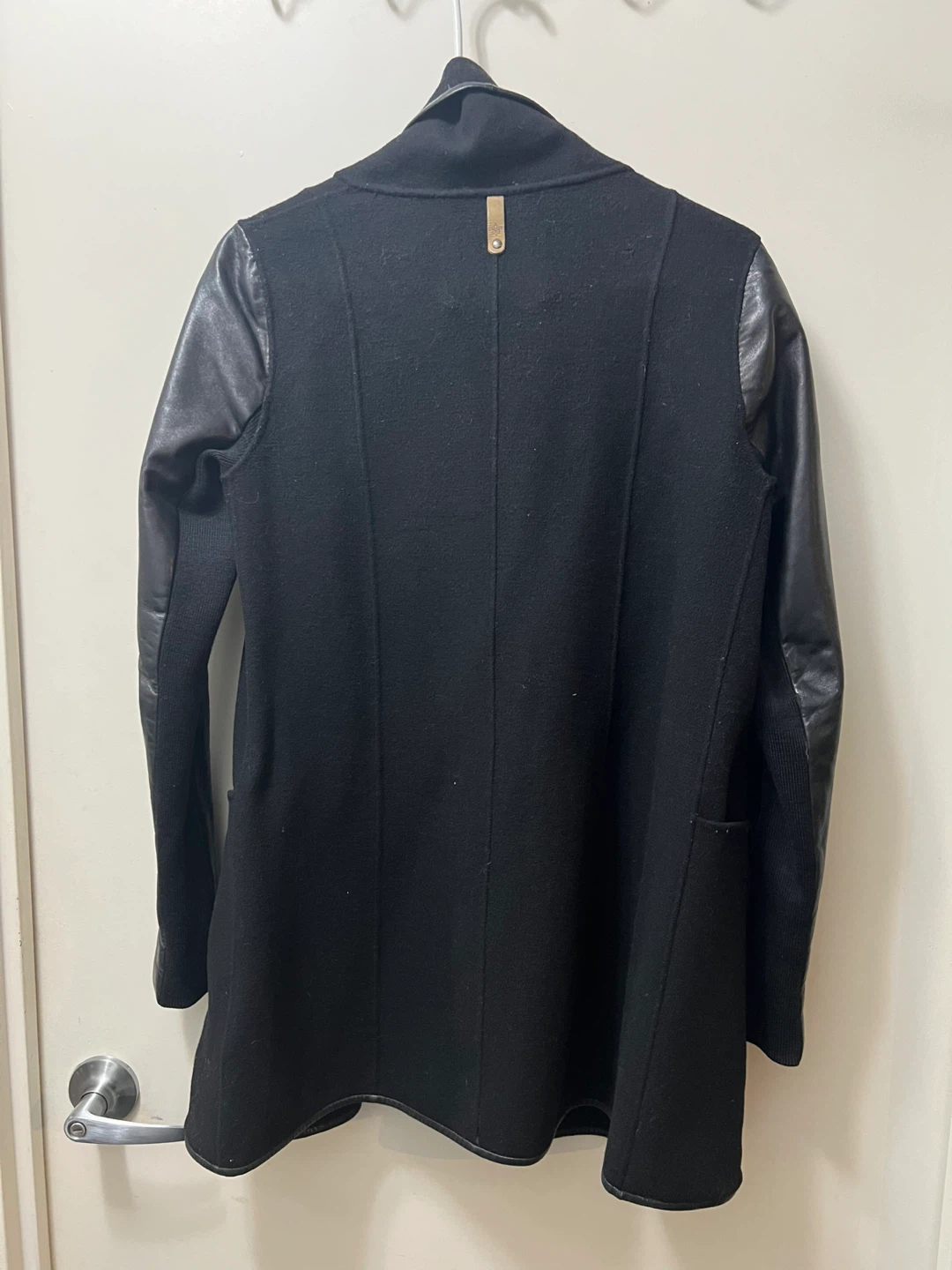Mackage black draped coat with leather sleeves XS - photo 3