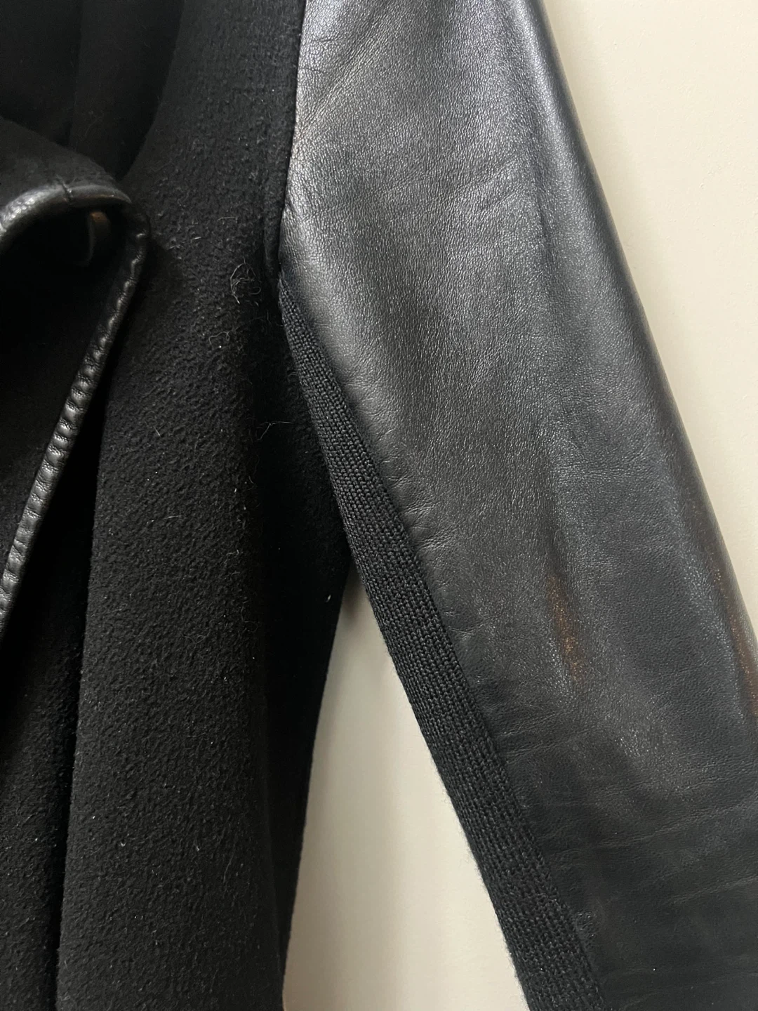 Mackage black draped coat with leather sleeves XS - photo 4