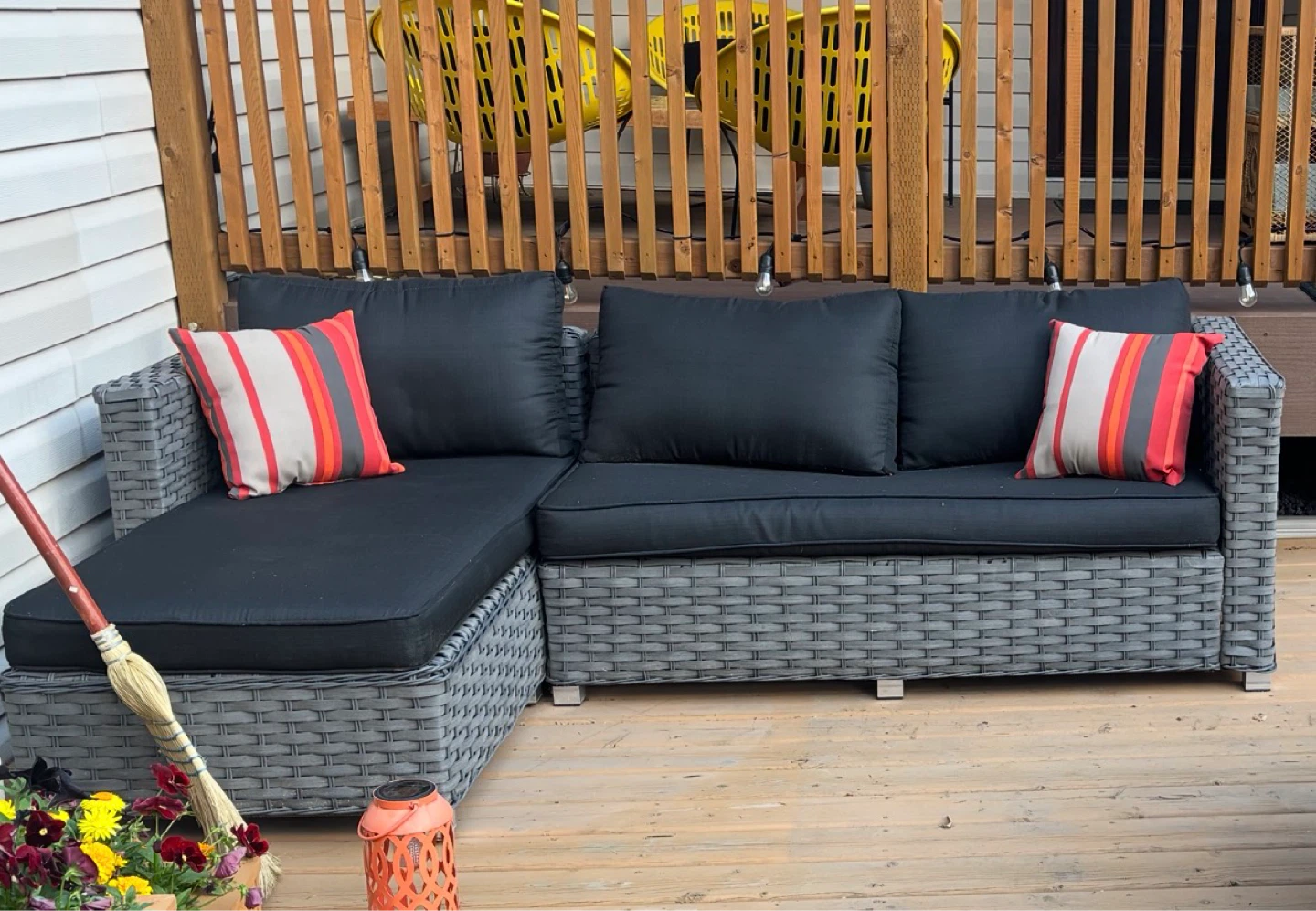 Rattan Sectional Patio Sofa with Cushions