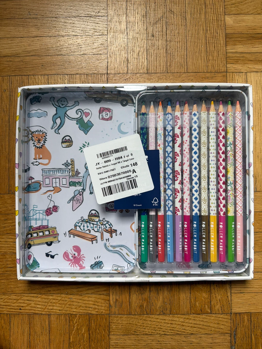 🆕ROLLER RABBIT x Target 12 Colored Pencils in Tin  (NWT) 🌟
