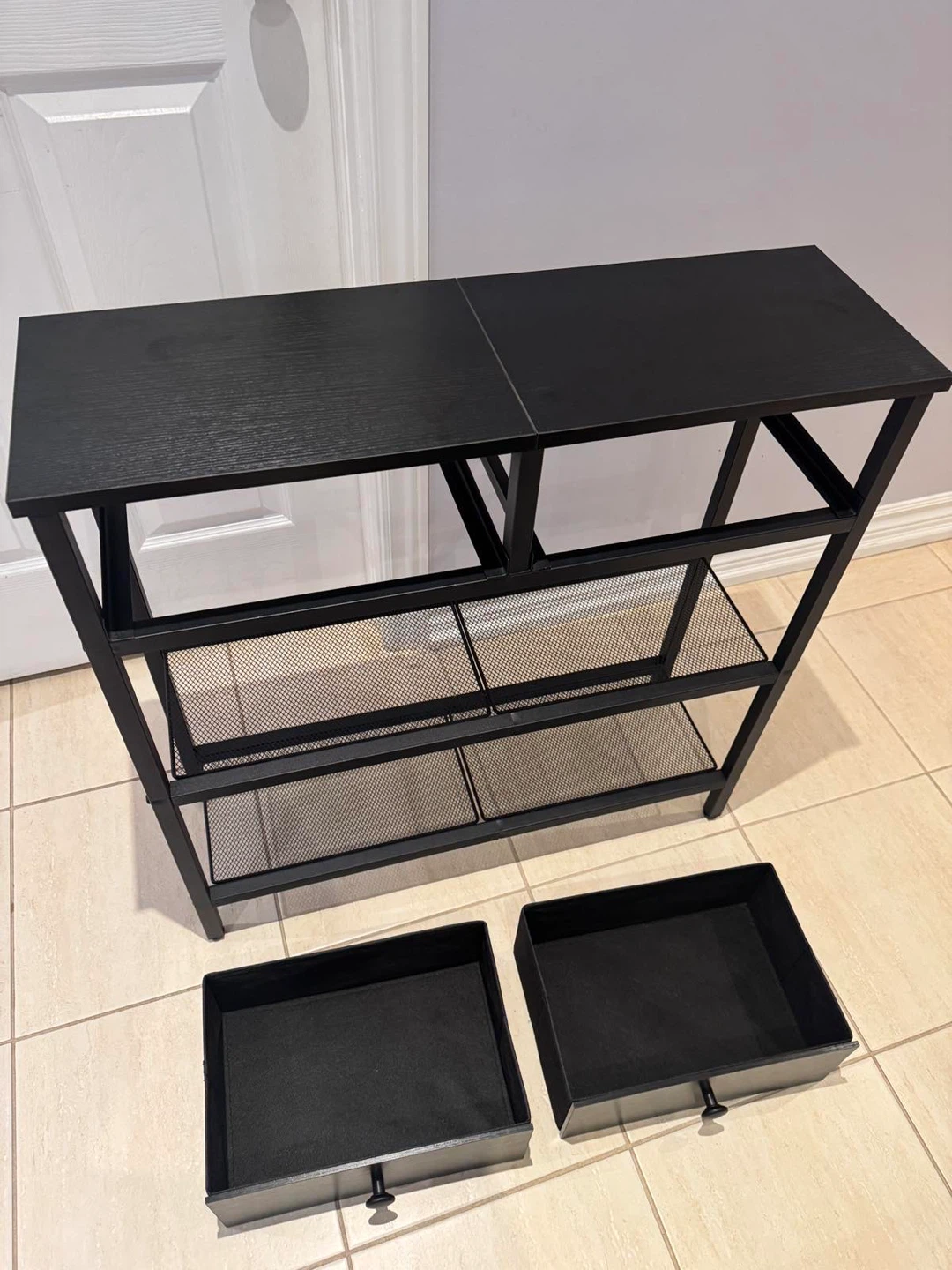 Black 2-Drawer Console Table with Storage Shelves - photo 3
