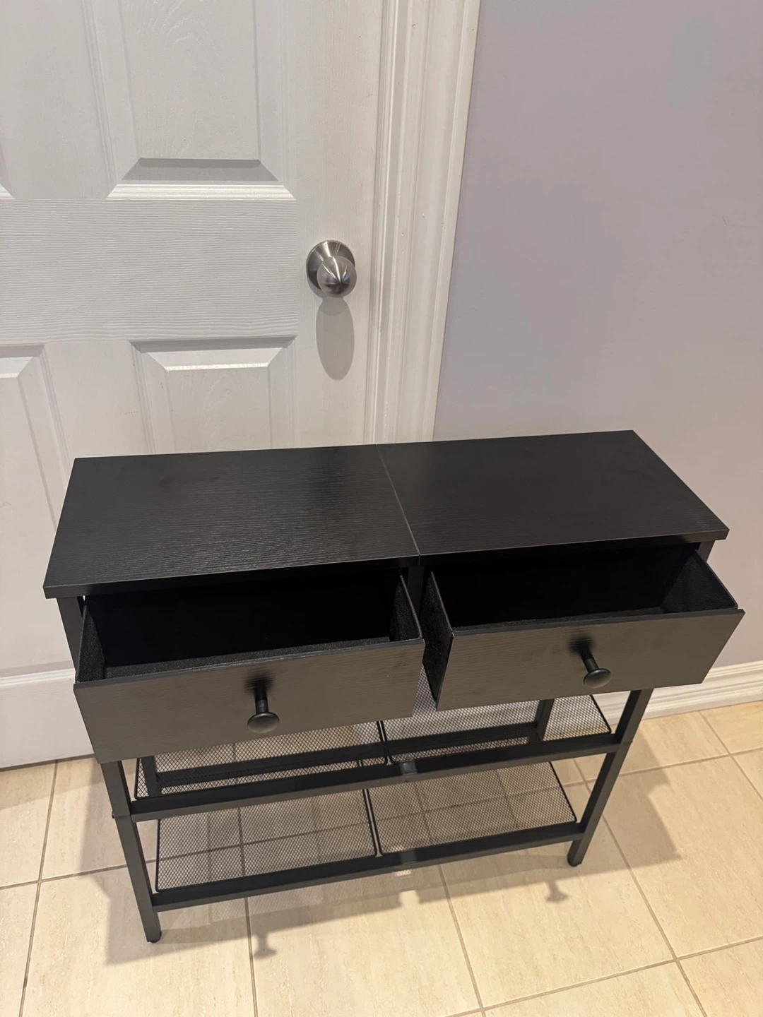 Black 2-Drawer Console Table with Storage Shelves - photo 2