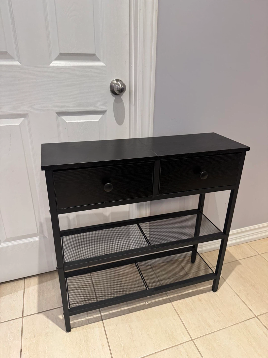 Black 2-Drawer Console Table with Storage Shelves