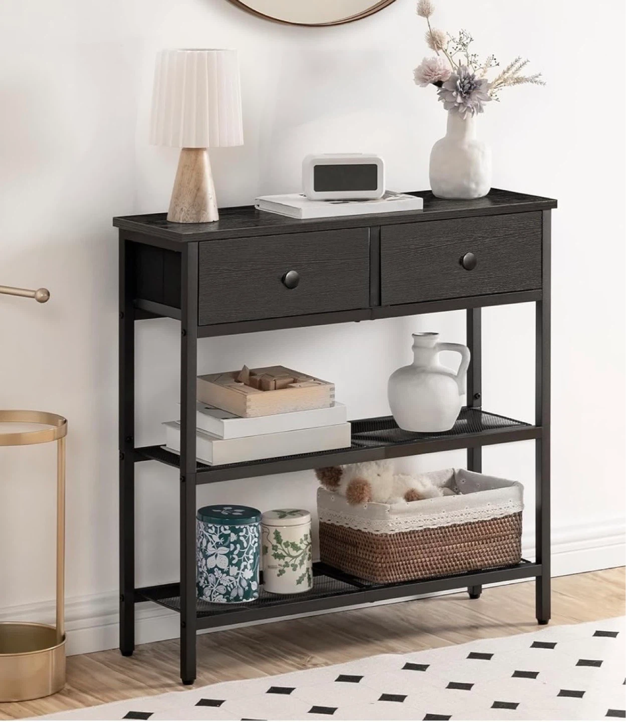 Black 2-Drawer Console Table with Storage Shelves - photo 5