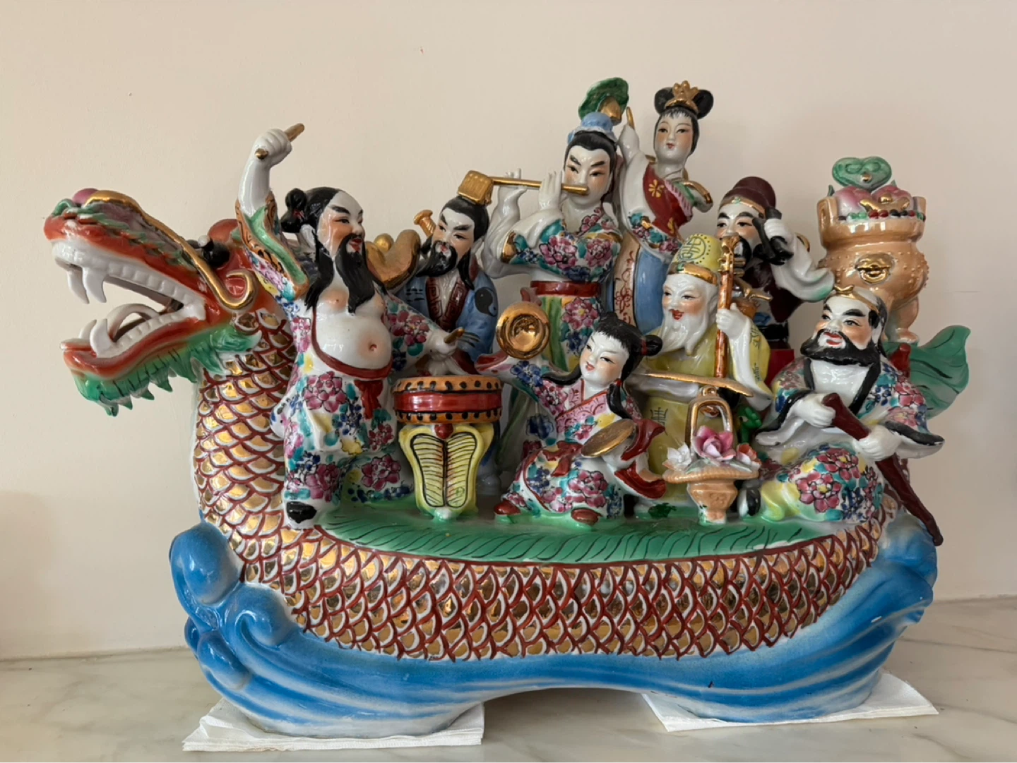 Vintage Ceramic Eight Immortals on a Dragon Boat