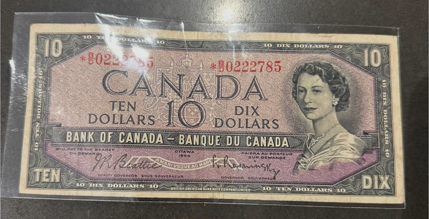 1954 Canadian vintage ten-dollar star banknote rare *