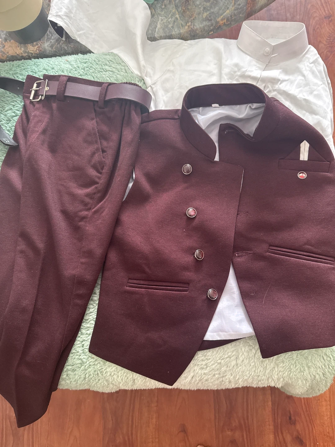 Boys Maroon Vest and Pants Set with White Shirt