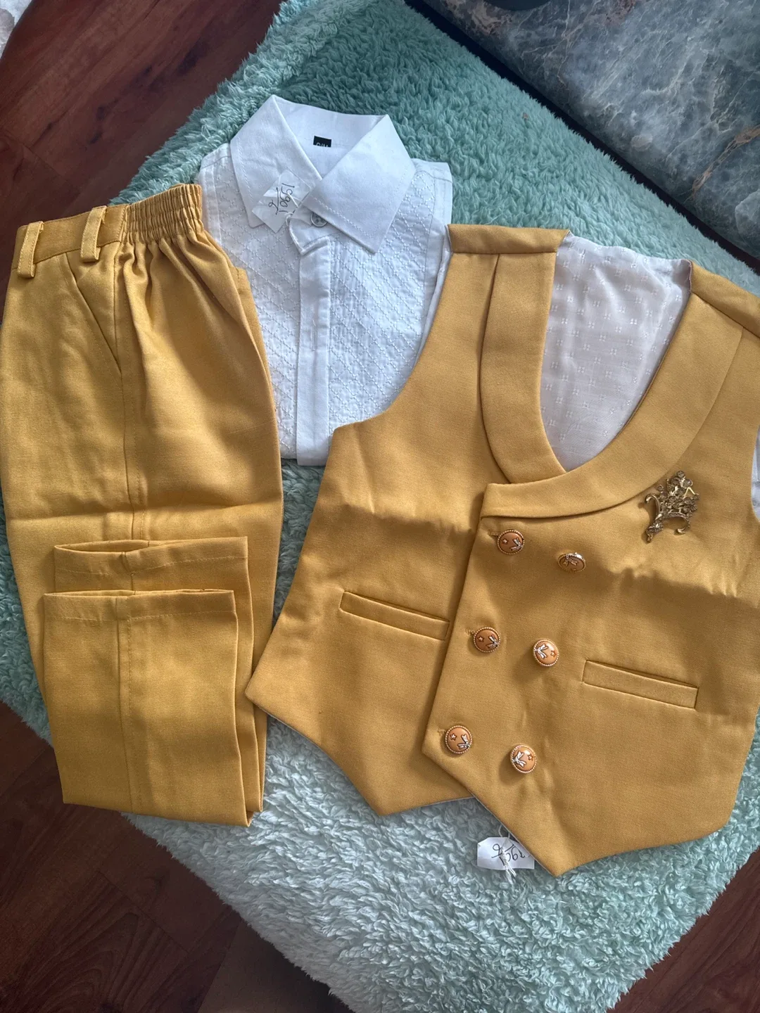 Boys' Yellow Vest Shirt and Pants Suit Set