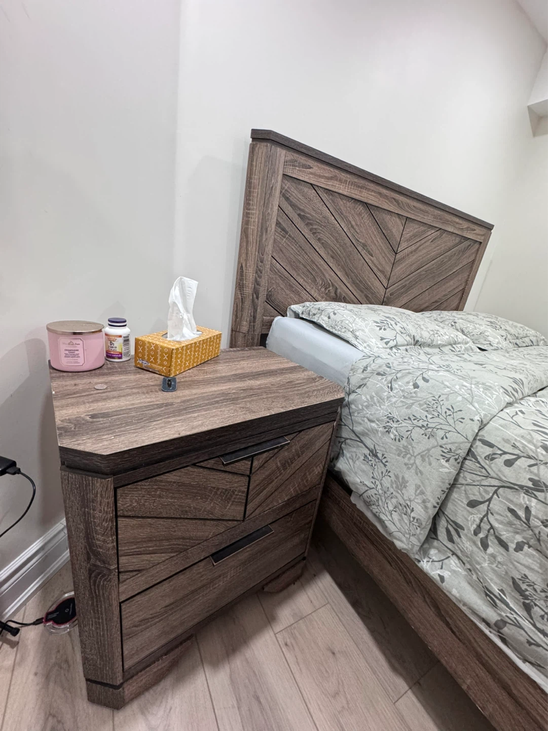 Wooden Bedroom Set - Headboard and Nightstand