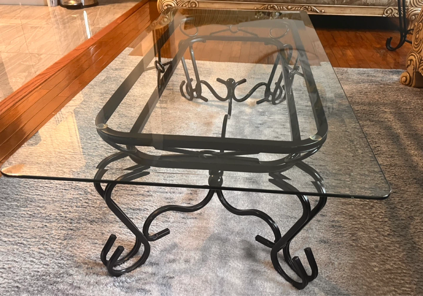 Glass Top Coffee Table with Ornate Metal Base - photo 2