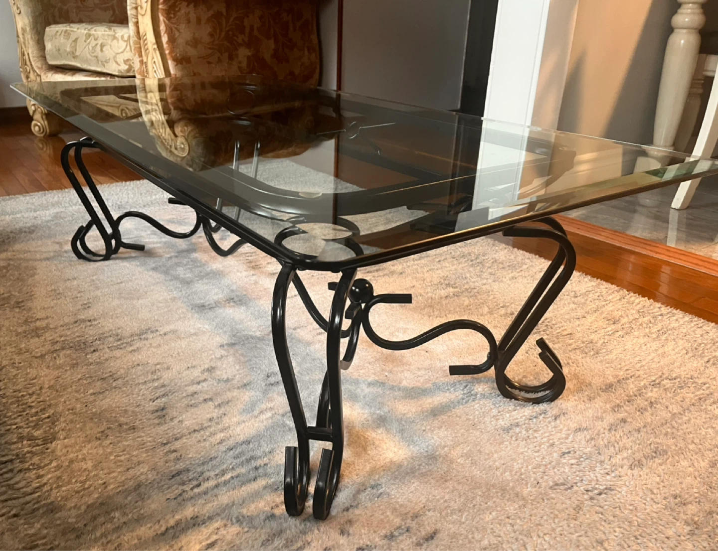 Glass Top Coffee Table with Ornate Metal Base - photo 3