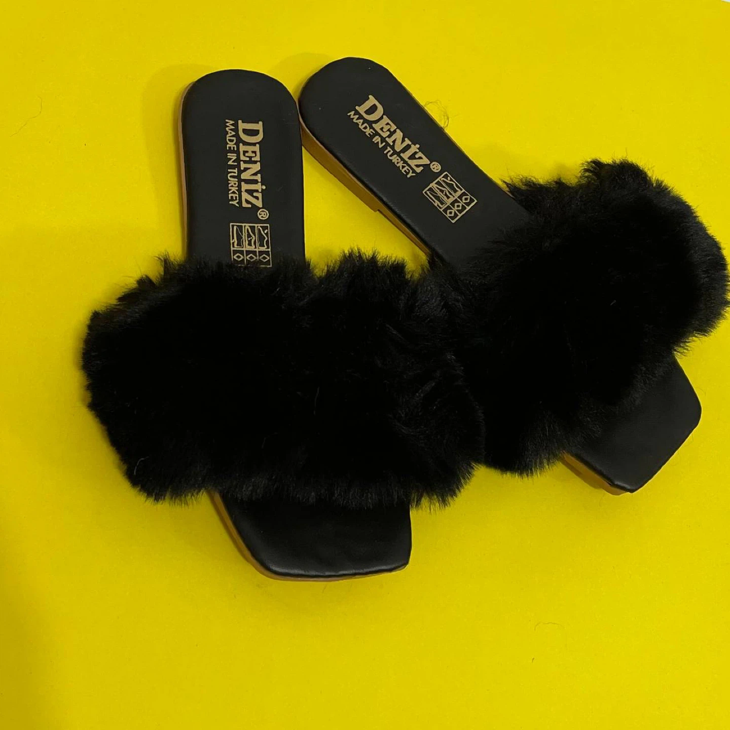 Black Faux Fur Slides - Women's Size 38(7.5) - photo 2