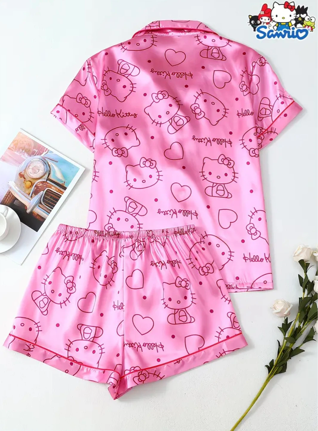 Hello Kitty Sanrio Pink Satin Pajama Set - Womens Size M - photo 2
