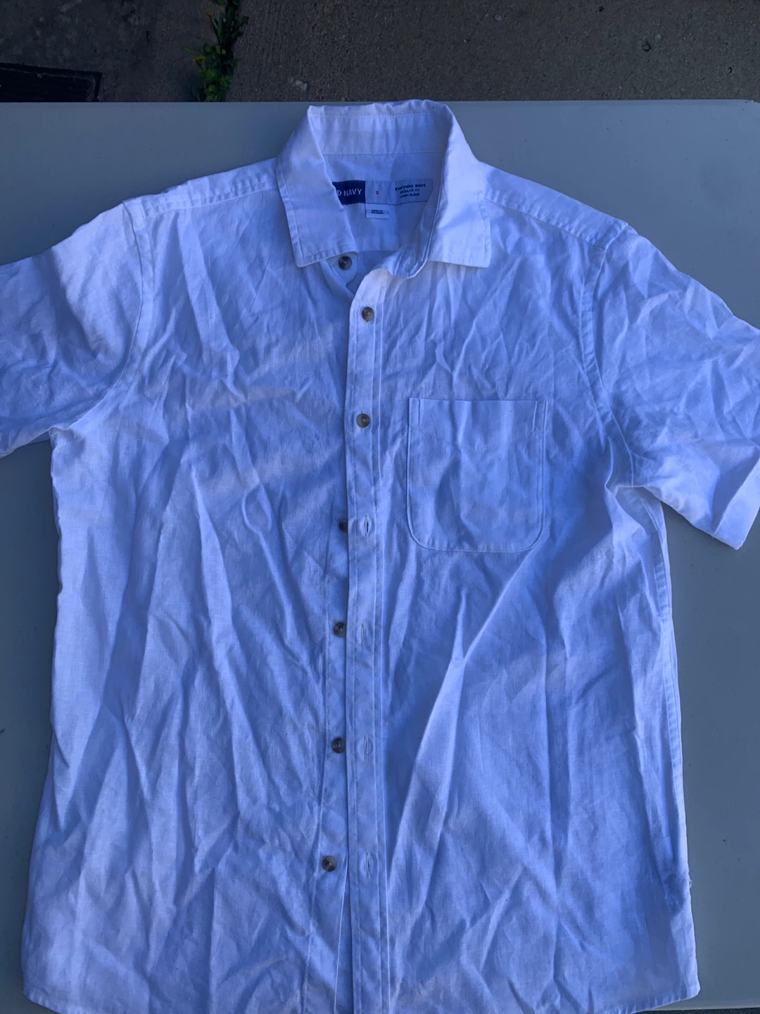 Old Navy White Linen Blend Short Sleeve Button-Up Shirt - Size S