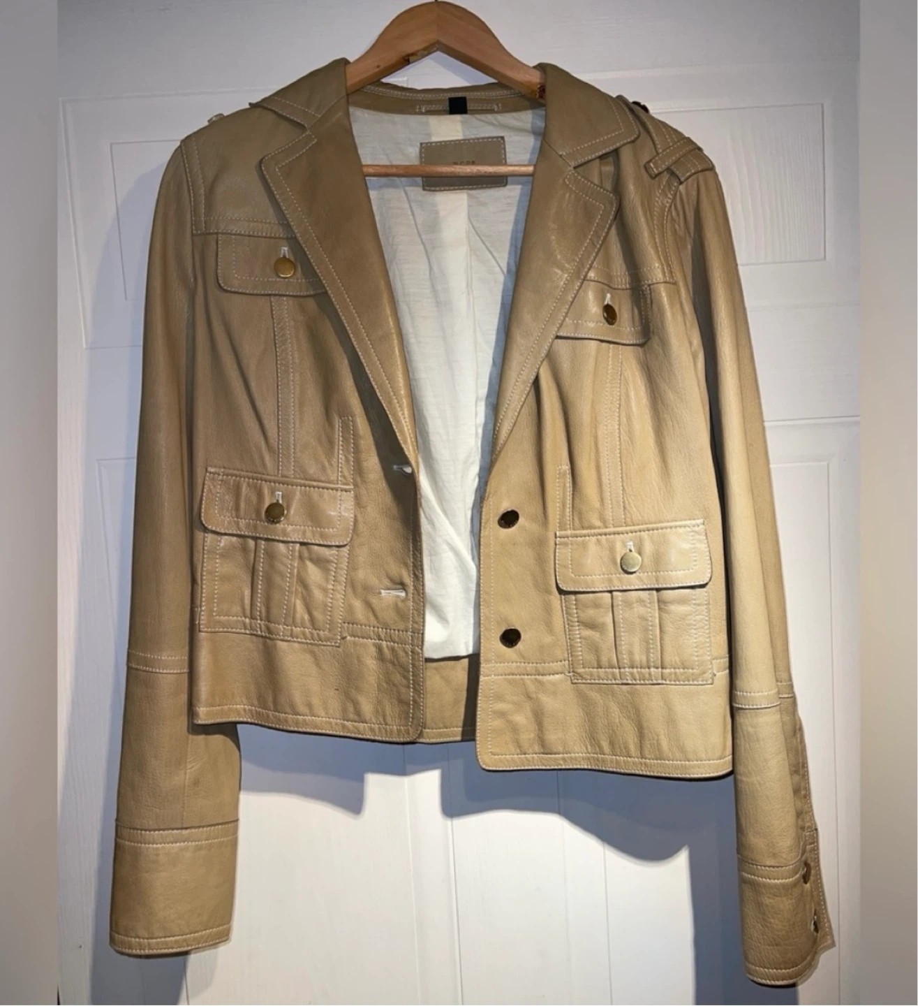 Hugo Boss Vintage Tan/Nude Lambskin Leather Jacket size 10