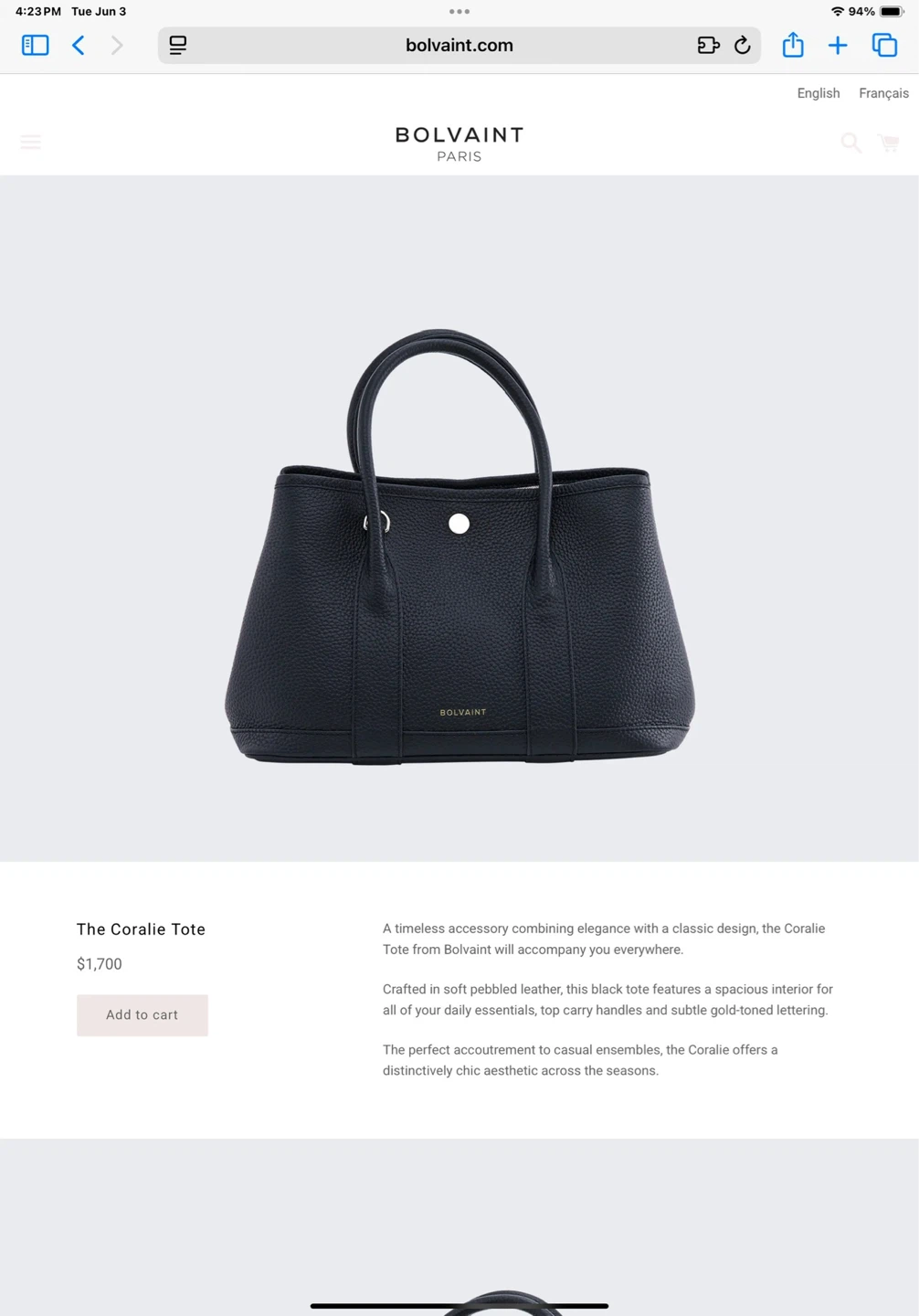 Bolvaint Paris The Coralie Tote Handbag - Black Pebbled Leather