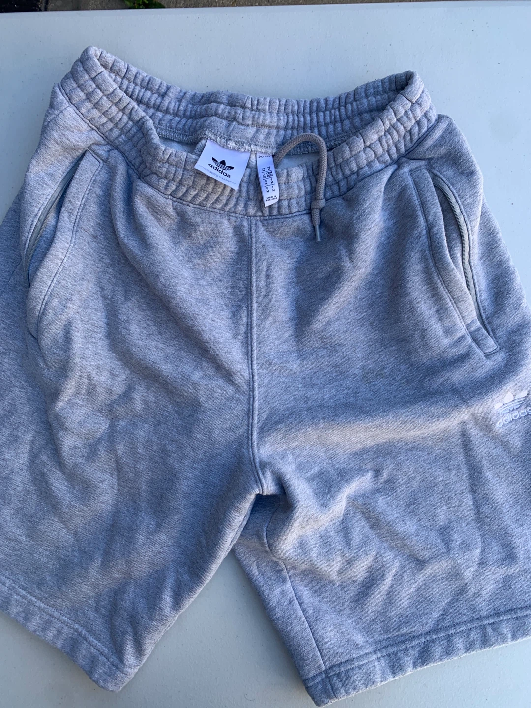 Adidas Grey and blue Sweat Shorts - Medium