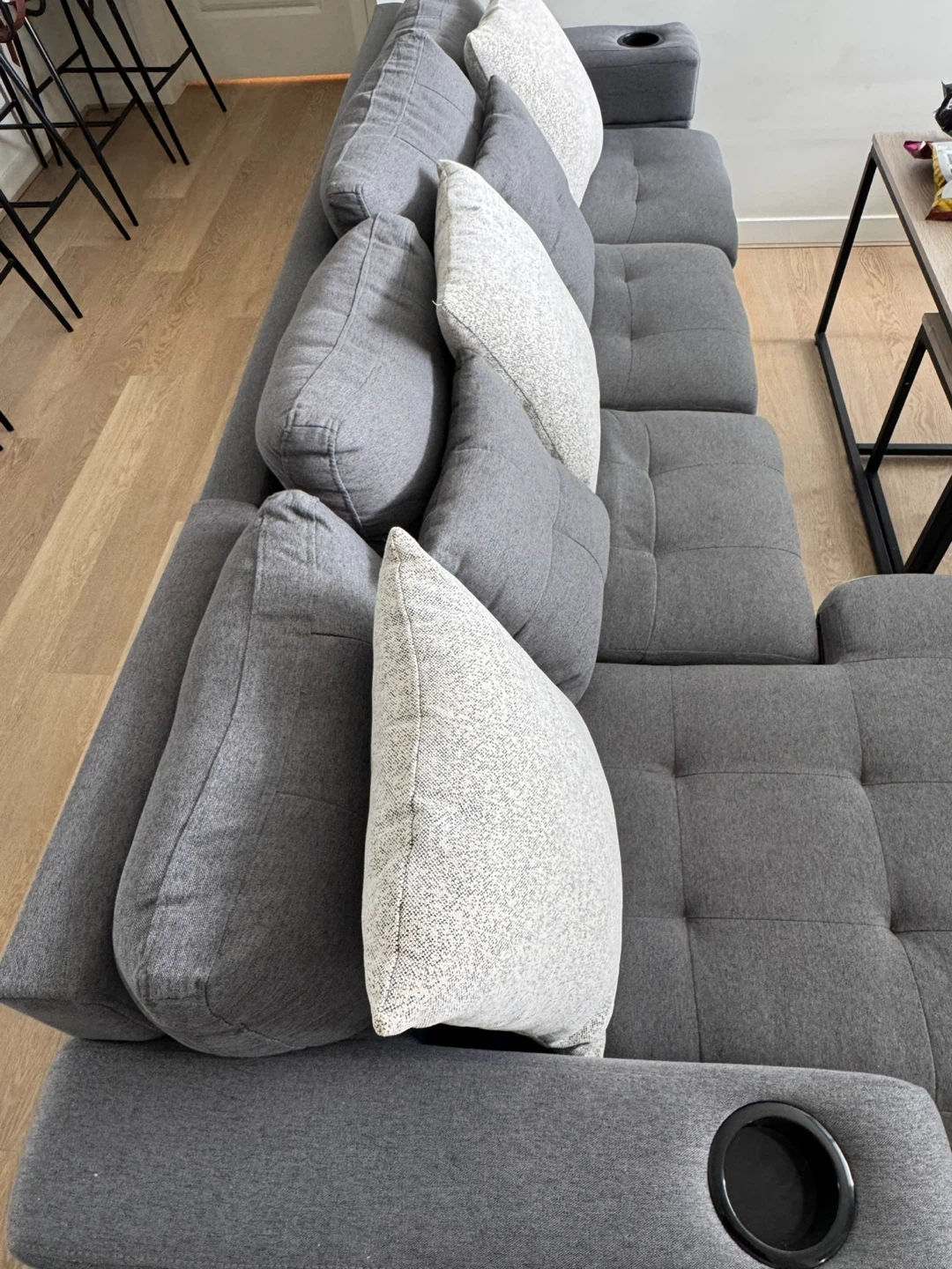 Grey Sectional Sofa with Chaise and Cup Holders - photo 2
