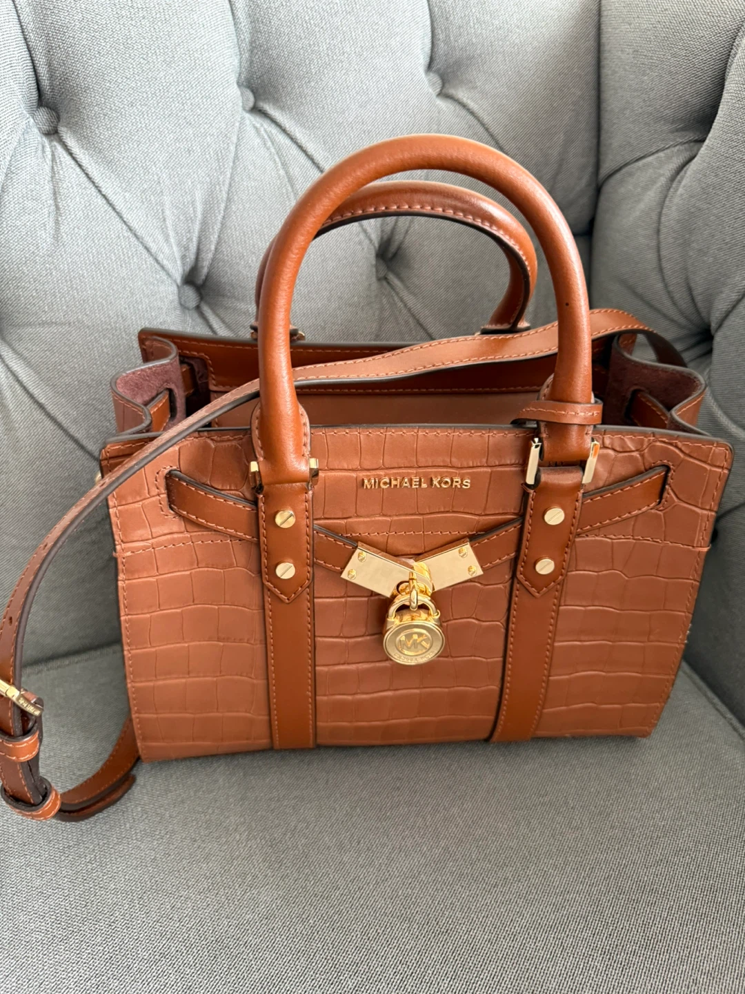 Michael Kors Hamilton Small Satchel Embossed Leather - Chestnut
