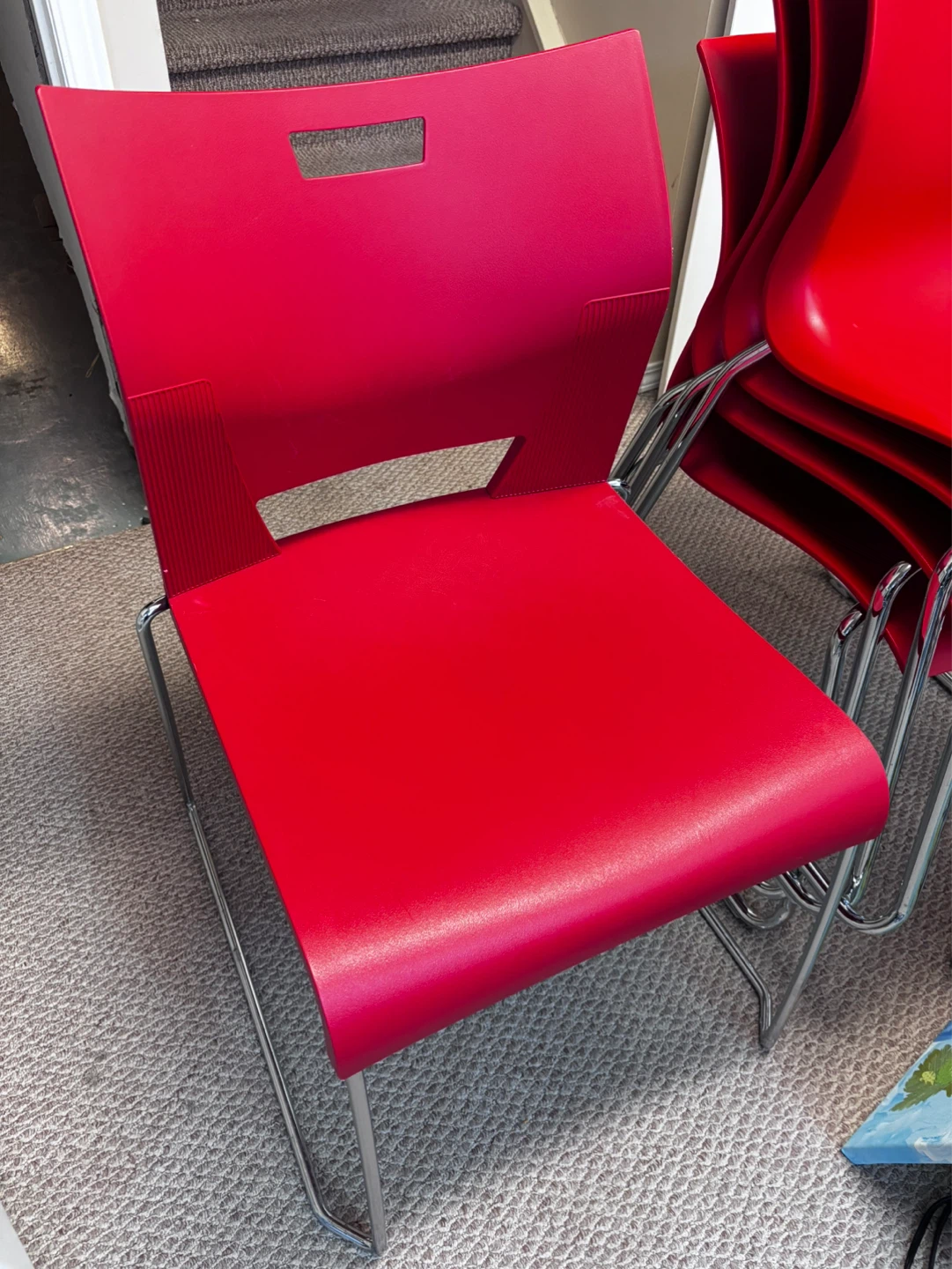 4 Red Modern Side Chairs with Metal Legs
