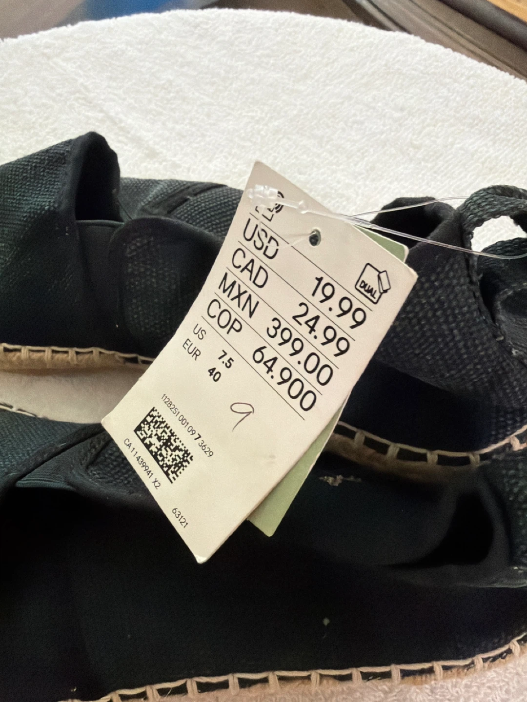 Black Espadrille Flats. Size 9