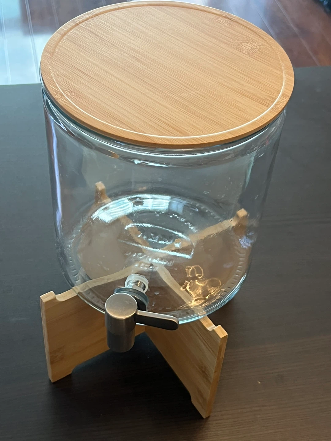 Glass Beverage Dispenser with Bamboo Lid and Stand