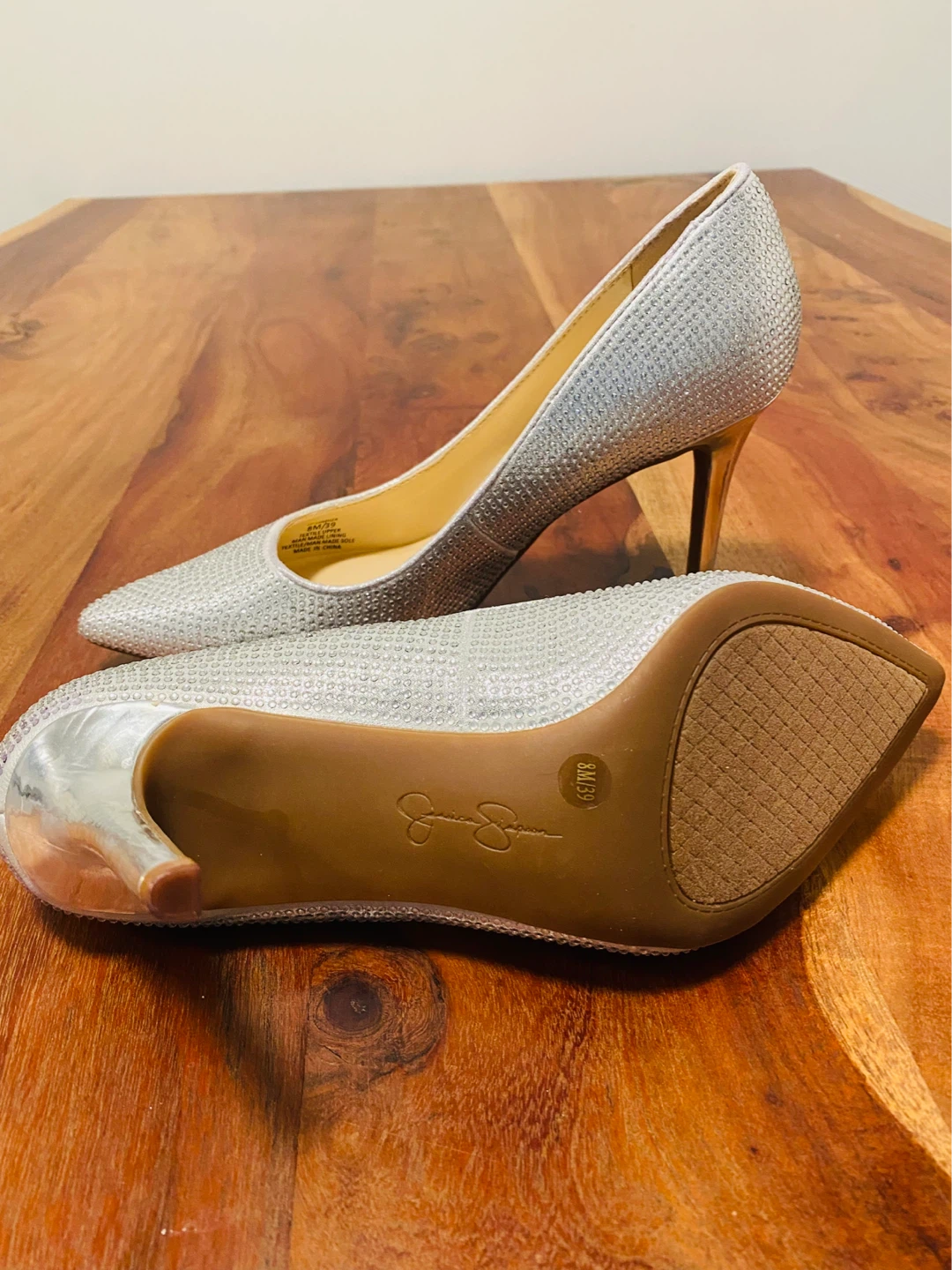 New (Unused) Jessica Simpson Silver Rhinestone Heels Size 8M - photo 4