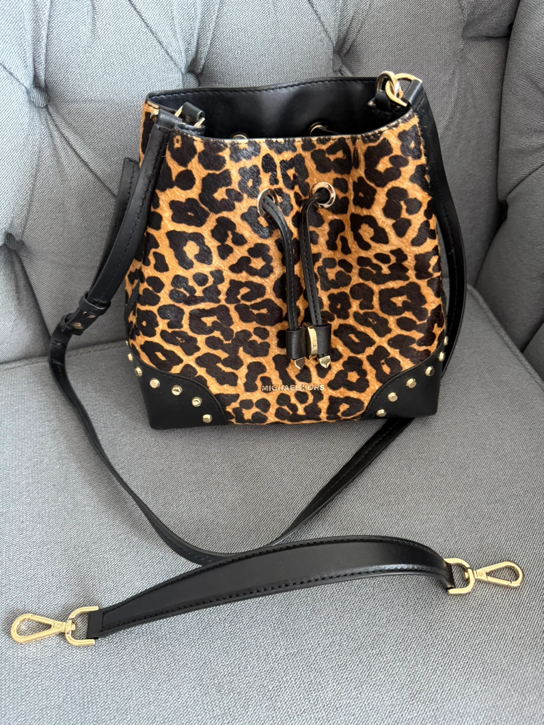 Michael Kors Leopard Print Bucket Bag