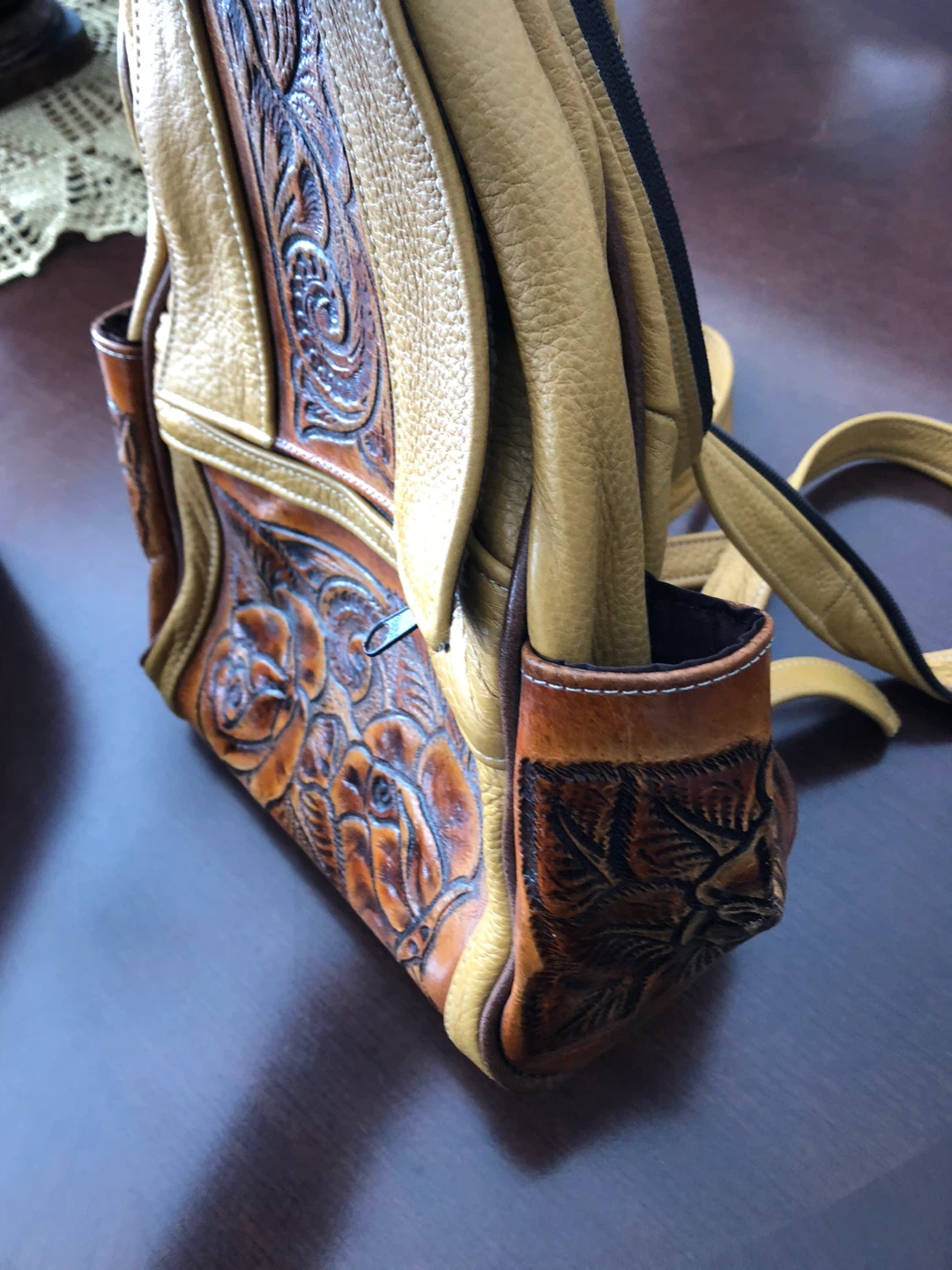 Tooled Leather Rose Backpack Purse - photo 2