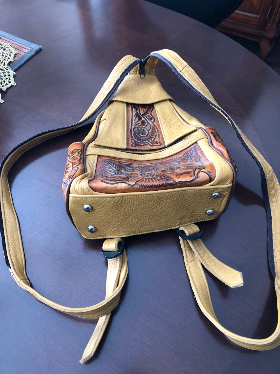 Tooled Leather Rose Backpack Purse - photo 4