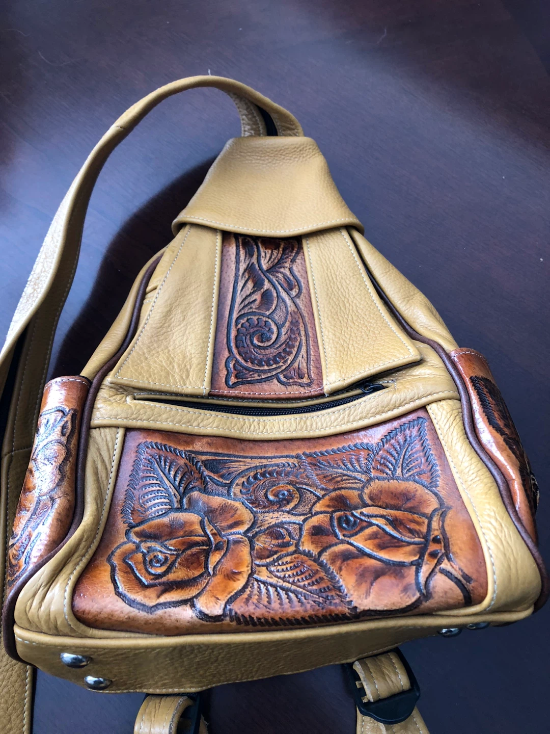 Tooled Leather Rose Backpack Purse - photo 5