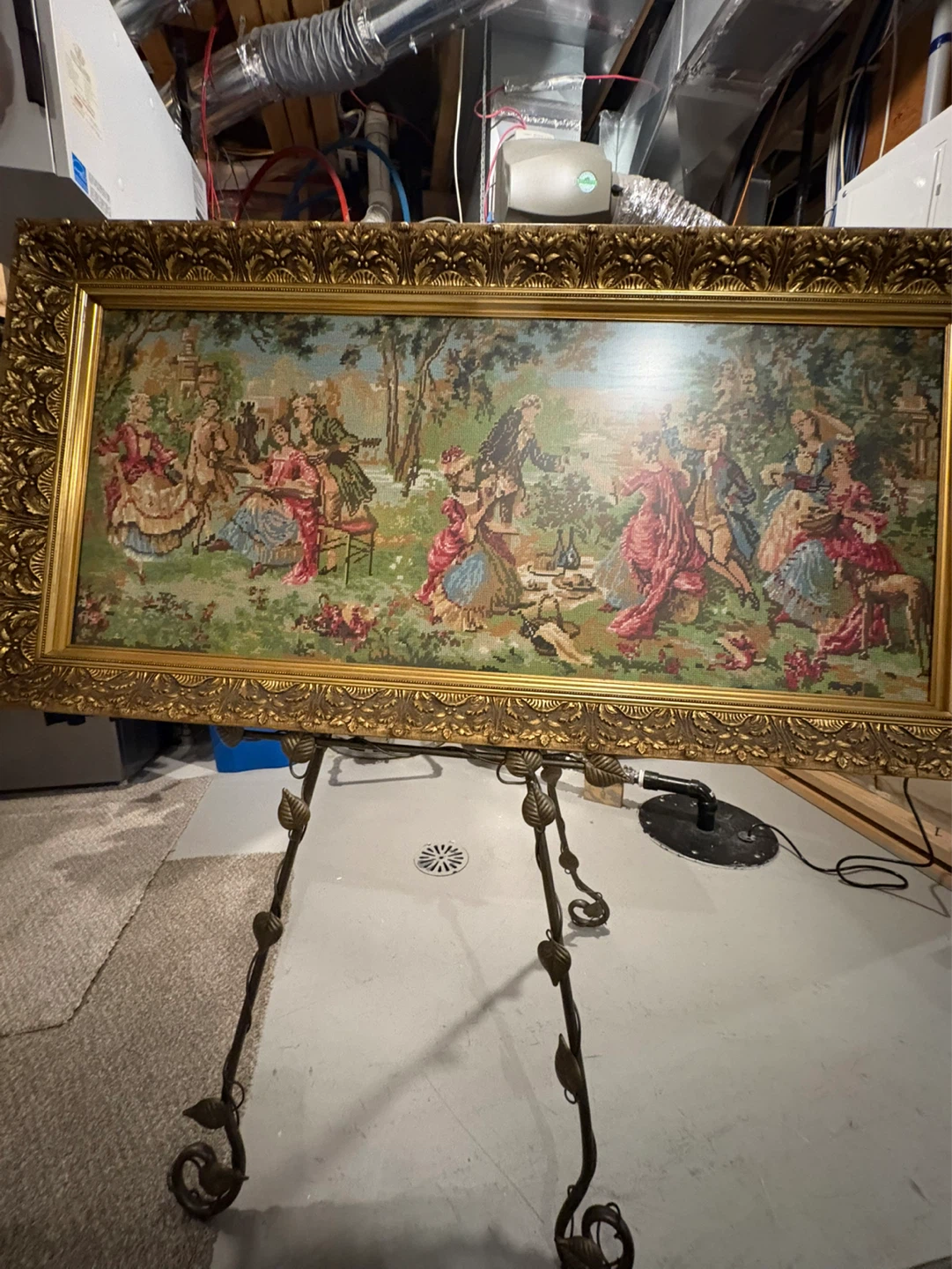 Large Vintage Framed Needlepoint Wall Art