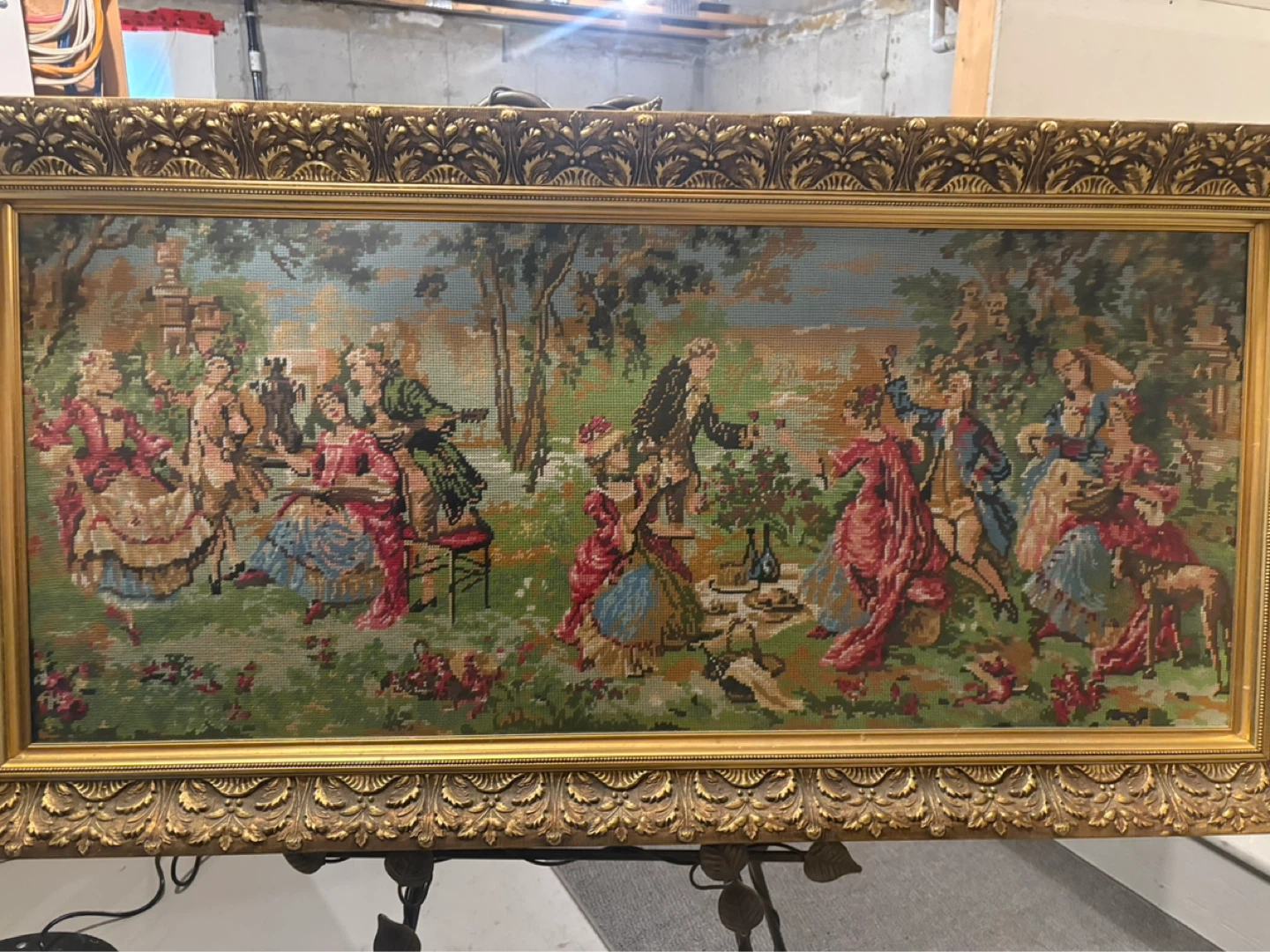 Large Vintage Framed Needlepoint Wall Art - photo 2