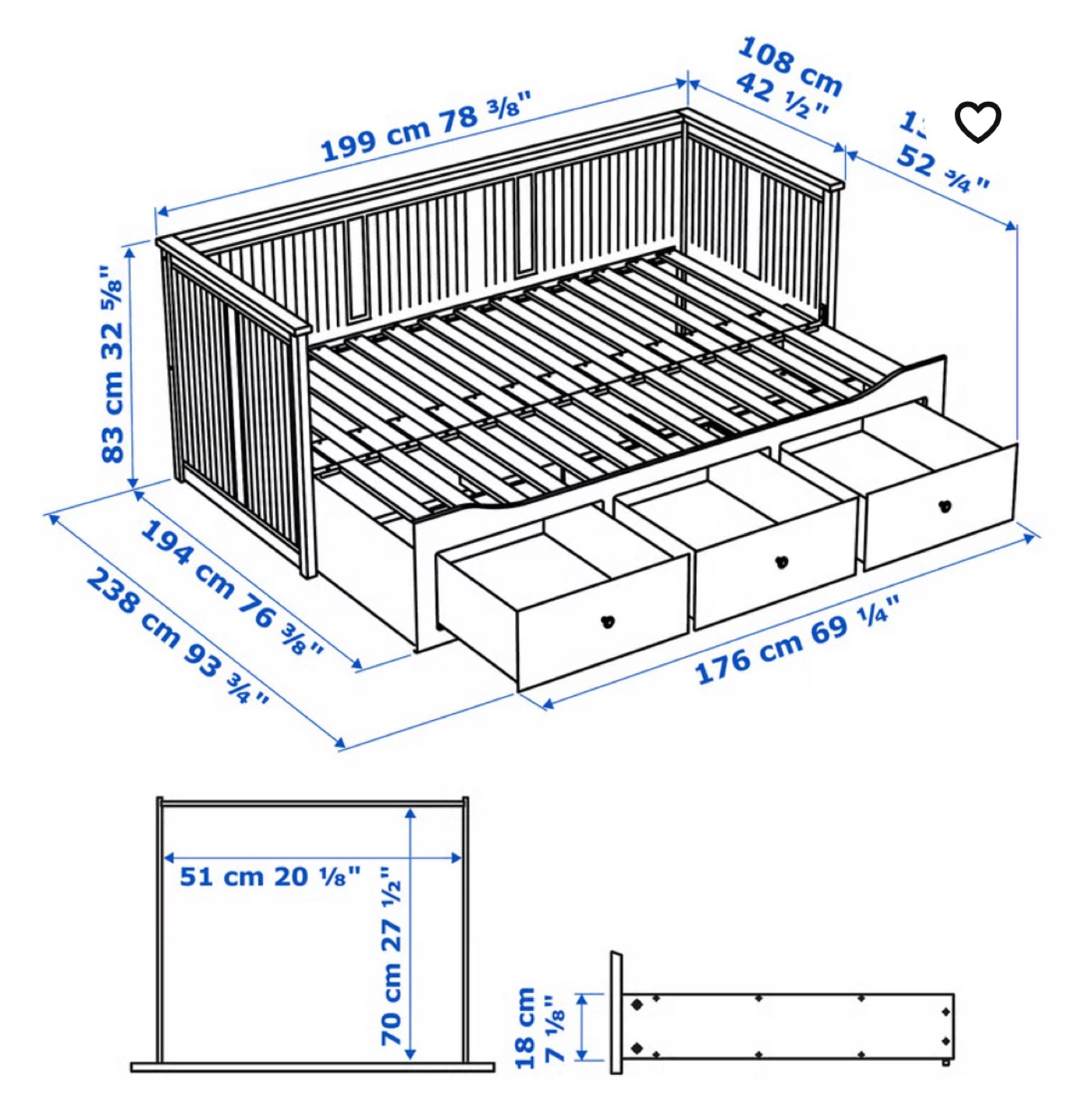 IKEA HEMNES Daybed with 3 Drawers - White - photo 3