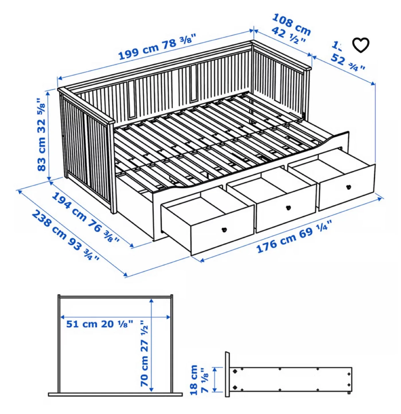 IKEA HEMNES Daybed with 3 Drawers - White - photo 3