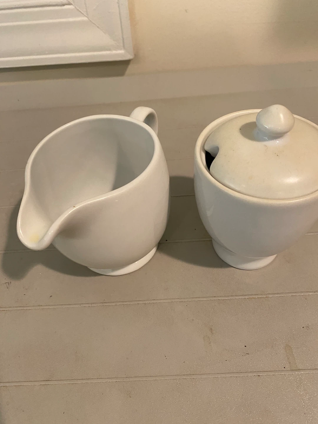 White Ceramic Sugar Bowl and Creamer Set