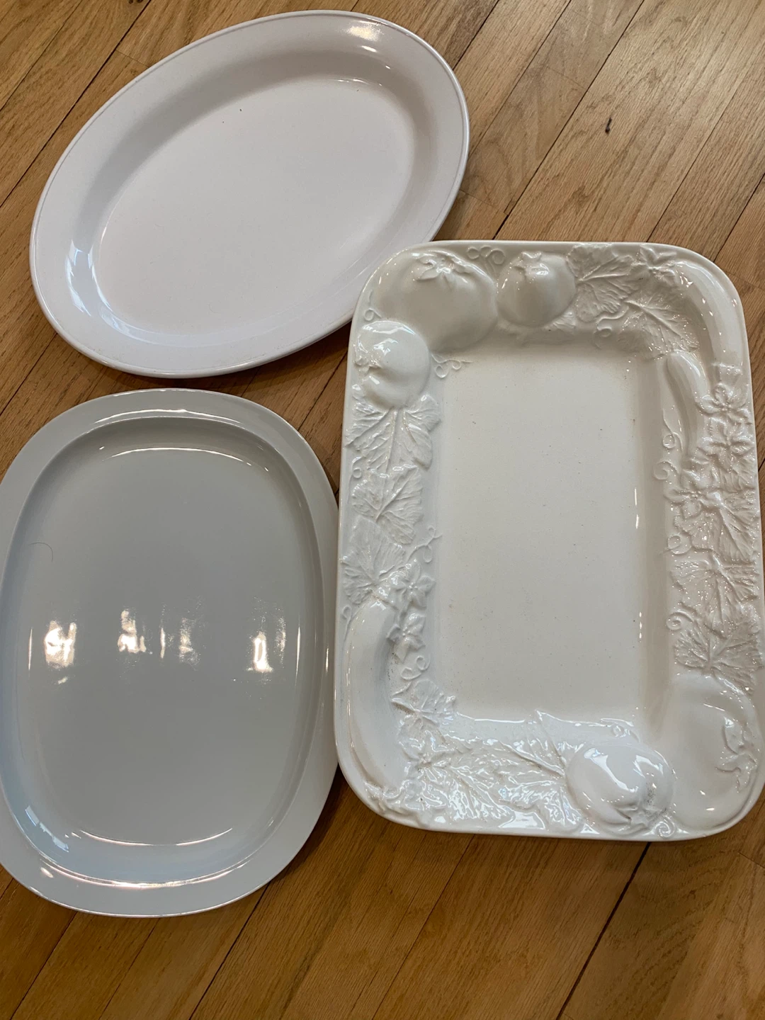 Set of 3 White Serving Platters - Oval and Rectangular